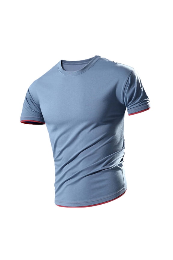 Men's Solid Color Personality Design Color Pocket Sports Fitness T-shirt Short Sleeve Round-Neck Blouses Shirts Chic Summer Tops For Men Cool 2024 Summer Tops Blue
