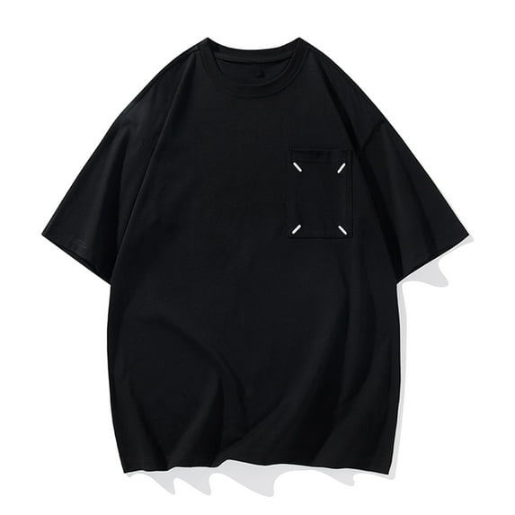 lkfuzj Men's Solid Color Personality Design Pocket Sports Fitness T-shirt Short Sleeve Round-Neck Blouses Shirts Stylish Shirts Tops For Men And Boys Charming Men's Clothing Black