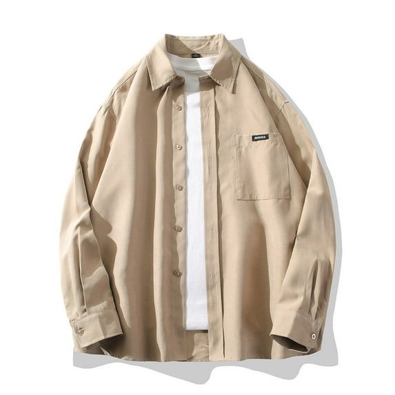 lkfuzj Men's Solid Color Shirt With Lyocell Texture Thin And Loose Fitting Casual Long Sleeved Lapel Top/shirt Soft Tee Tops For Men Khaki