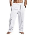thumbnail image 1 of lkfuzj Men's Solid Color Spring Summer Drawstring Long Pants - Cotton, Comfortable Breathable for Outdoor Casual Wear, 1 of 9