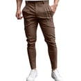 thumbnail image 1 of lkfuzj Men's Solid Color Tight Pocket Zipper Pants - Casual Small Leg, Slim Tapered, Elastic Waist, Buttons, Pockets Light Soft Skin-Friendly Office Work Business Parties Weddings Casual Use, 1 of 6