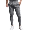 thumbnail image 1 of lkfuzj Men's Solid Color Tight Pocket Zipper Pants - Casual Small Leg, Slim Tapered, Elastic Waist, Buttons, Pockets Light Soft Skin-Friendly Office Work Business Parties Weddings Casual Use, 1 of 6