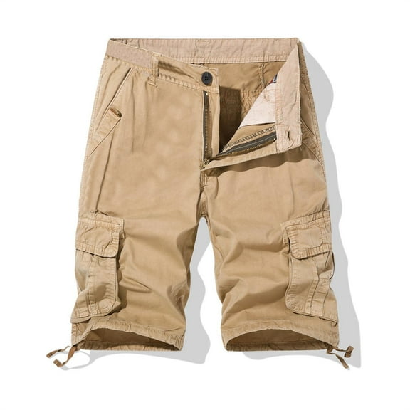 lkfuzj Men's Spring Summer Polyester Fashion Casual Cargo Shorts with Zipper Button Pockets Elastic Waist for Outdoor Daily Activities