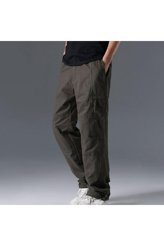 Men's Straight-leg Work Pants - Cargo Style, Multiple Pockets Adjustable Drawstring Waistband, Tapered Leg, Sturdy Metal Buttons/Zippers, Solid Pattern, for Men, Casual, Daily, Work