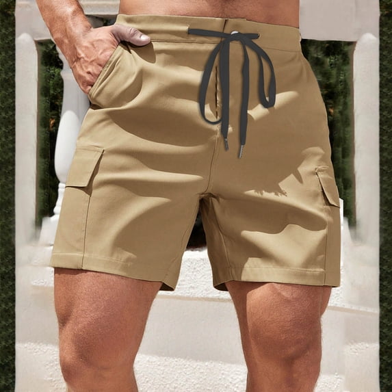 lkfuzj Men's Summer Cargo Shorts - 100% Cotton Breathable Drawstring Waist Large Pockets Casual Sportswear Pants for Outdoor Leisure Daily Wear