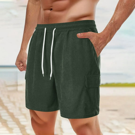lkfuzj Men's Summer Corduroy Casual Shorts with Elastic Drawstring Waist, Pockets Design for Outdoor Daily Sports, Lightweight Breathable Thick Fabric Workwear Pants