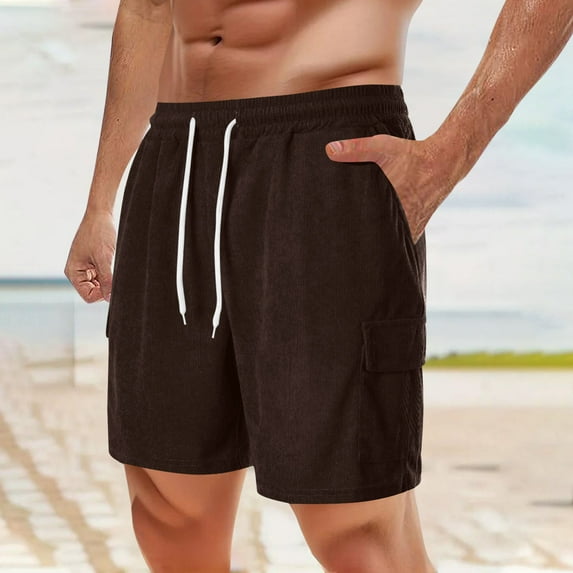 lkfuzj Men's Summer Corduroy Casual Shorts with Elastic Drawstring Waist, Pockets Design for Outdoor Daily Sports, Lightweight Breathable Thick Fabric Workwear Pants