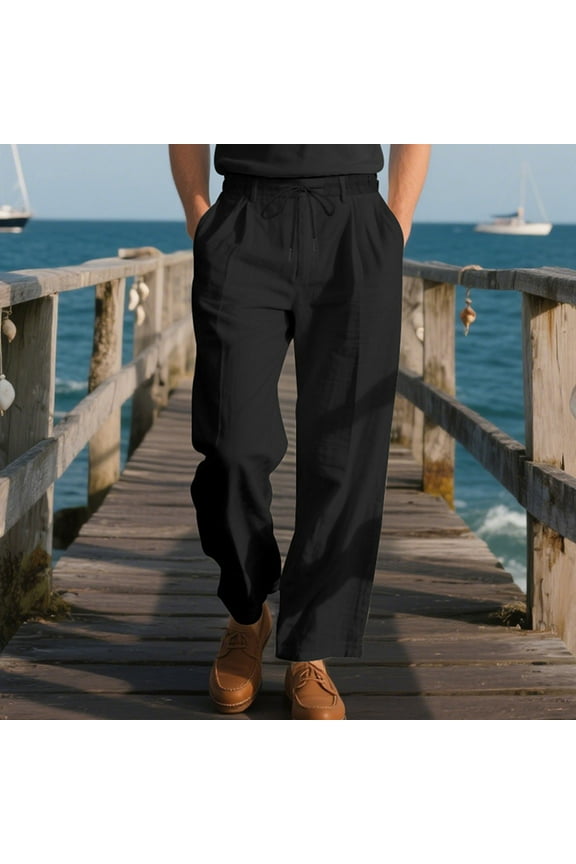 Men's Summer Cotton Polyester Blend Loose Fit Drawstring Casual Pants for Yoga Home Daily Activities