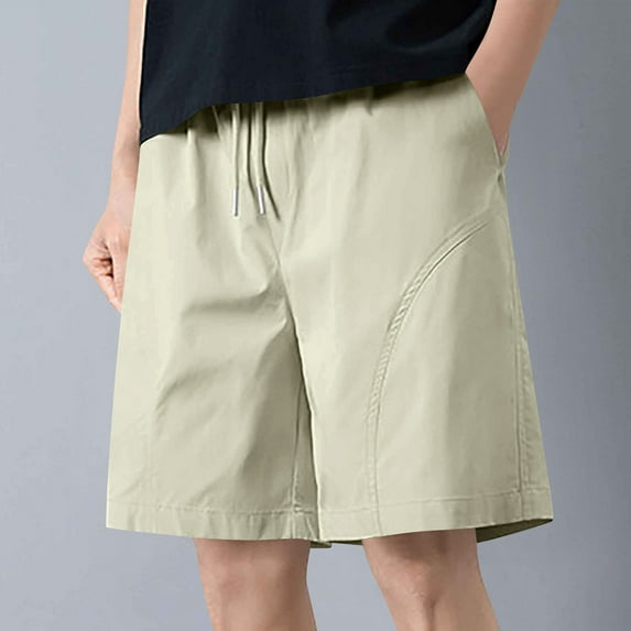 lkfuzj Men's Summer Drawstring Running Shorts Solid Colour High Waistband Lightweight Loose Straight Leg Pants with Pocket Trendy Casual Outdoor Hiking Sweat Shorts