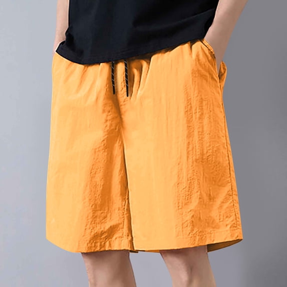 lkfuzj Men's Summer Drawstring Running Shorts Solid Colour High Waistband Lightweight Loose Straight Leg Pants with Pocket Trendy Casual Outdoor Hiking Sweat Shorts