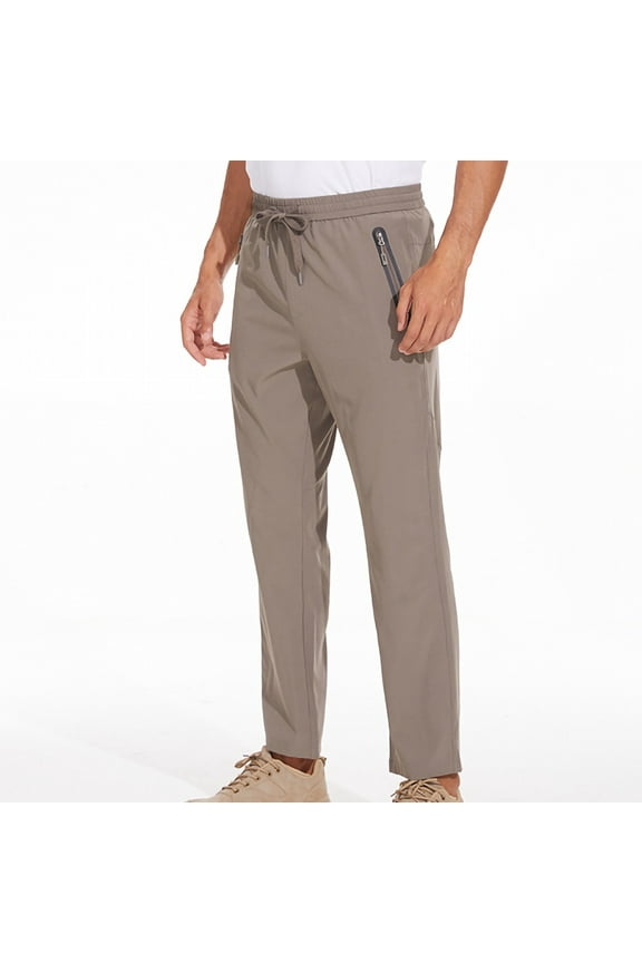 Men's Summer Lightweight Quick-Dry Sports Pants with UPF 50+ Sun Protection, Elastic Waist & Zipper Pockets for Hiking, Running, Gym, Outdoor Activities