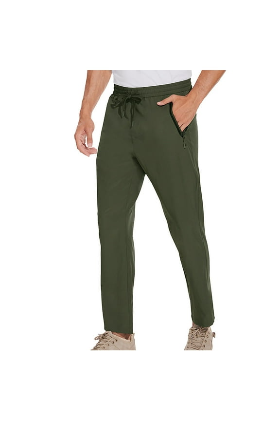 Men's Summer Lightweight Quick-Dry Sports Pants with UPF 50+ Sun Protection, Elastic Waist & Zipper Pockets for Hiking, Running, Gym, Outdoor Activities