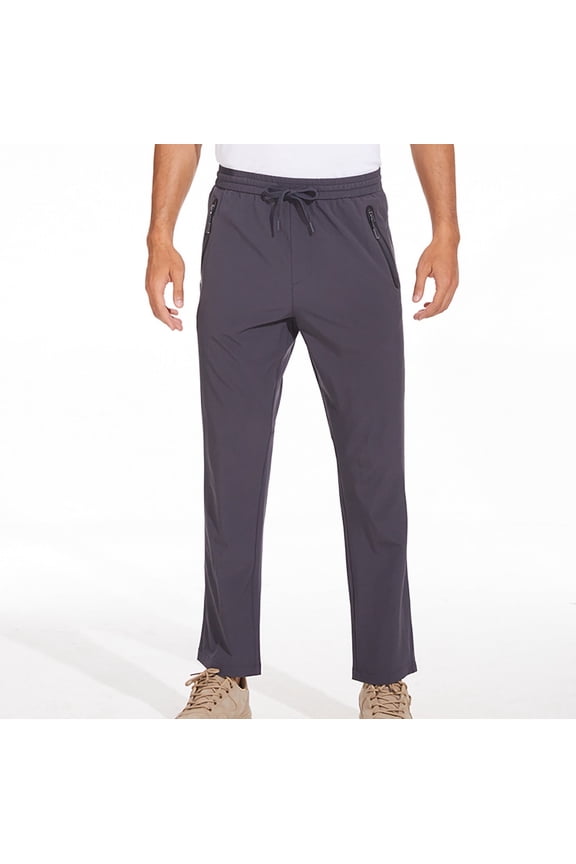 Men's Summer Lightweight Quick-Dry Sports Pants with UPF 50+ Sun Protection, Elastic Waist & Zipper Pockets for Hiking, Running, Gym, Outdoor Activities