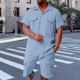 thumbnail image 1 of lkfuzj Men's Summer Short Sleeved Shorts Set Sports Casual Wear | Breathable Stylish Lapel Button-Up Design, Versatile for Beach Vacation Party | Loose Fit Two-Piece Outfit for Men, 1 of 6