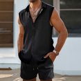 thumbnail image 1 of lkfuzj Men's Summer Spring Casual Sleeveless Suit Solid Collar Button Outfit Stylish Pocket Design, Versatile for Party Work Vacation | Fashionable Suit Set, 1 of 9