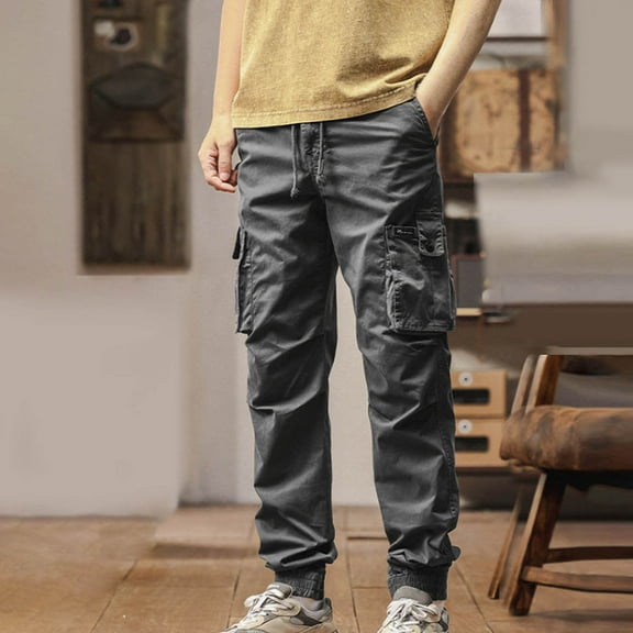lkfuzj Men's Summer Spring Elastic Waist Breathable Polyester Spandex Casual Pants with Pockets for Outdoor Yoga Running Gym Casual Activities