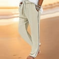 thumbnail image 1 of lkfuzj Men's Thin Cotton Linen Trousers With Pockets Solid Casual Elastic Waist Sweatpants Side Zipper Trousers Sport Pants Khaki, 1 of 6