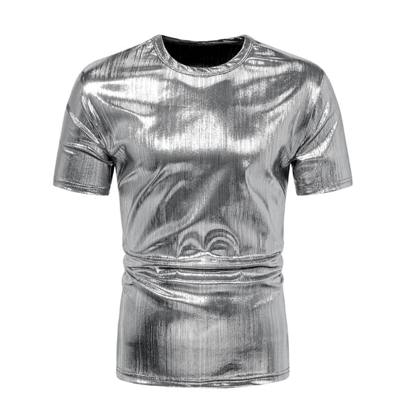 lkfuzj Men's Top Shirt Slim Round-Neck Short Sleeved Lapel Casual Sports Bottom Shirt T-shirt Top Soft Shirts Tops For Gentlemens Charming 2024 Men's Clothing Silver