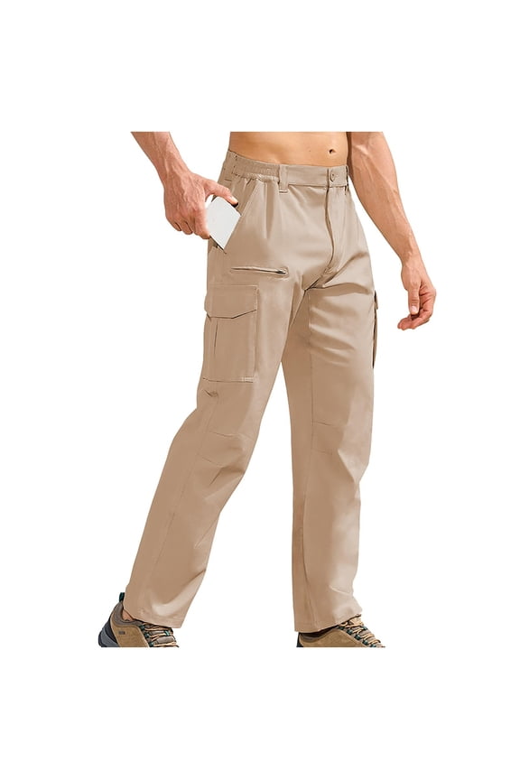 Men's Waterproof Quick-Dry Hiking Pants with 8 Pockets Elastic Waist UPF50+ for Outdoor Camping Fishing Work Multi-Activity