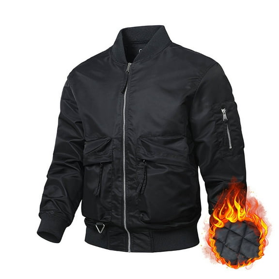 lkfuzj Men's Winter Jacket Cotton Military Jackets Fleece Lined Thick Work Coats Fall Full Zip Stand-up Warm Cargo Jackets with Pockets - Black
