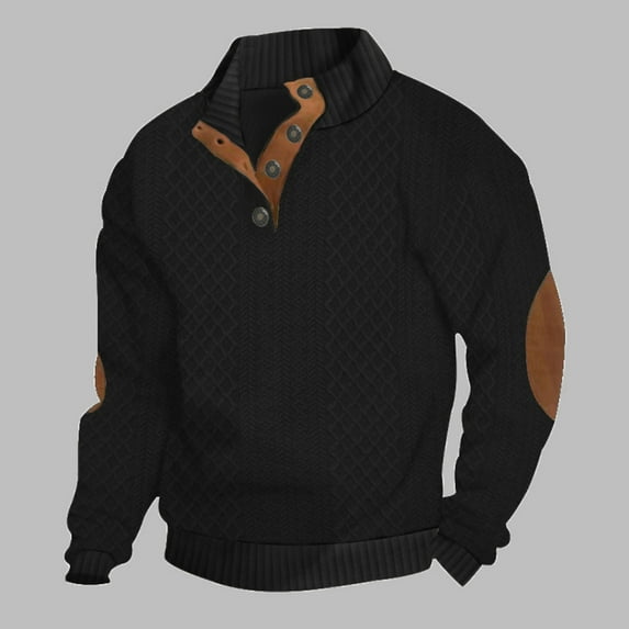 lkfuzj Mens 2024 Casual Hoodless Sweatshirts Fashion Men Winter Button Colorblock Casual Tops Long Sleeve V-Neck Sweatshirt Mens Trendy Tops for Athletic, Jogging, Training, Casual Black