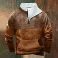 thumbnail image 1 of lkfuzj Mens 2024 Casual Hoodless Sweatshirts Fashion Men Winter Zipper Pocket Colorblock Casual Tops Long Sleeve V-Neck Sweatshirt Mens Trendy Tops for Athletic, Jogging, Training Gold, 1 of 3