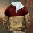 thumbnail image 1 of lkfuzj Mens 2024 Casual Hoodless Sweatshirts Fashion Men Winter Zipper Pocket Colorblock Casual Tops Long Sleeve V-Neck Sweatshirt Mens Trendy Tops for Athletic, Jogging, Training Wine, 1 of 3