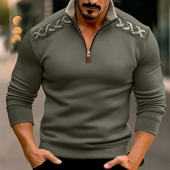lkfuzj Mens Athletic Sweatshirts Jumper Sports Shirts Front Mid-zipper Stand-up Collar Long Sleeve Color Matching Fashion Sport Pullover Sweatshirts Mens Trendy Tops for Athletic Green