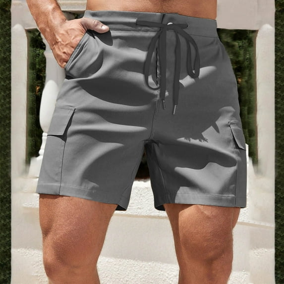 lkfuzj Mens Cargo Shorts with Multipockets Combat Trousers Chino Summer Work Pants Casual Drawstring Zipper Classic Stretch Elasticated Waist Cargo Shorts