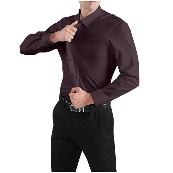 lkfuzj Mens Casual Fashion Solid Elastic Fabric Turndown Collar Buttons Tops Shirts 2024 New Mens Stylish Dress Shirts Soft Tops For Men Coffee