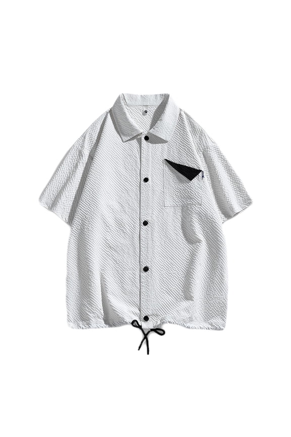 Mens Contrasting Colors Pocket Casual Fashion Lapel Collar Drawstring Hem Shorts Chic Summer Men's Tops Charming Summer Mens Clothing Beige