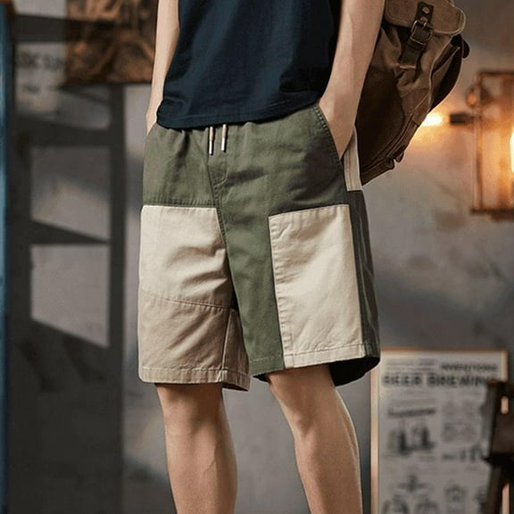 lkfuzj Mens Cotton Shorts Hiking Cargo Shorts Casual Summer Running Short Color Blocked Quick-Dry Jogger Athletic Workout Gym Sweat Short with Multi Pockets