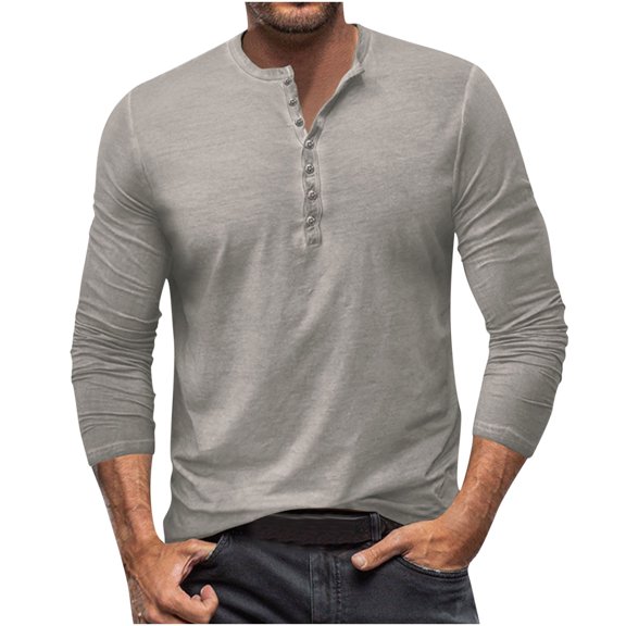 lkfuzj Mens Distressed Henley Shirts Front Placket Retro Long Sleeve Tee Shirts Casual Button Washed T-Shirts for Men
