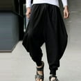 thumbnail image 1 of lkfuzj Mens Fashion Baggy Trousers Cotton Linen Pants Elastic Drawstring Waist Lightweight Summer Beach Pants Men's Cotton Linen Plus Size Casual Ankle-length Pants Black, 1 of 6