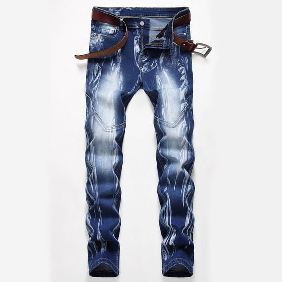 lkfuzj Mens Fashion Jeans Men's Ripped Distressed Destroyed Straight Fit Washed Denim Jeans Pants Men's Fashion Slim Straight Fit Biker Jeans Light Blue