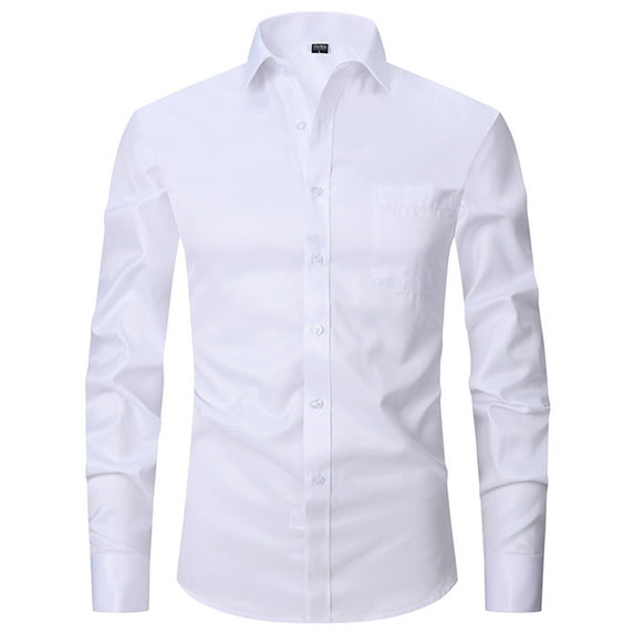 lkfuzj Mens Fashion Solid Turndown Collar Cardigan Business Top Shirt Button Tops 2024 Mens Trendy Shirt Cool TShirts Tops For Men White