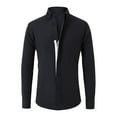 thumbnail image 1 of lkfuzj Mens Fashion Solid Turndown Collar Cardigan Business Top Shirt Button Tops 2024 New Mens Slim Fit Dress Shirts Soft Tops For Men Black, 1 of 3