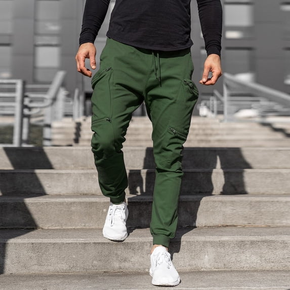 lkfuzj Mens Gym Jogger Pants,Casual Slim Workout Sweatpants with Zipper Pockets Bodybuilding Athletic Pants Mens Casual Fitness Length Sports Pants Green