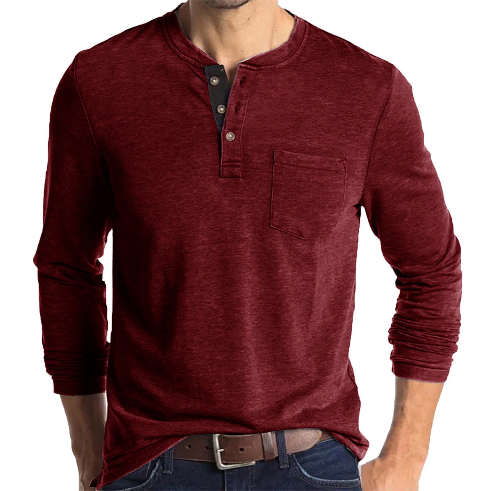 lkfuzj Mens Henley Shirt Short Sleeve Cotton 3 Button Round