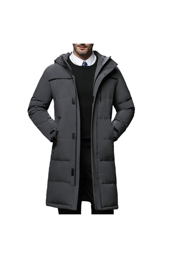Mens Hooded Puffer Jacket Long Winter Coat Waterproof Long Puffer Jacket Thicken Puffy Warm Down Windbreaker Parka - Gray