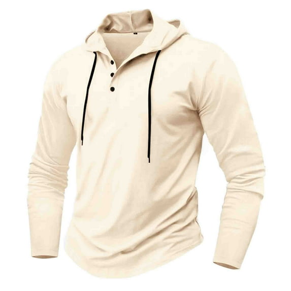 lkfuzj Mens Hooded Sweatshirt Casual Fashion Long Sleeve Drawstring Button Opening And Closing Round Neck Pullover Long Sleeve Tops Lightweight Athletic Sweatshirts Khaki