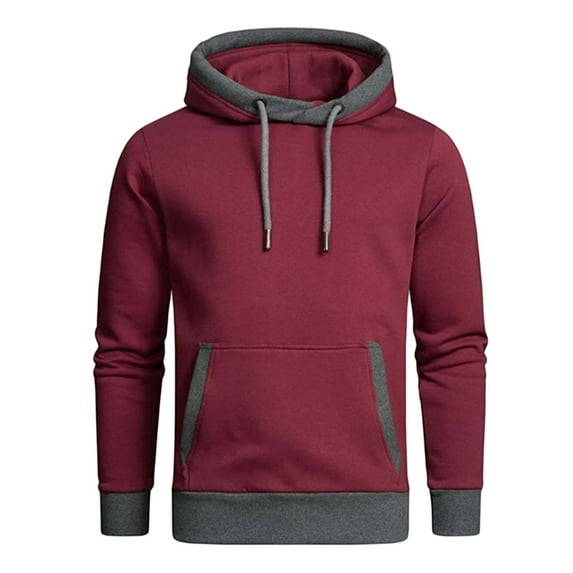 lkfuzj Mens Hooded Sweatshirt Casual Fashion Long Sleeve Drawstring Solid Sweater Slim Solid Color Lapel Button Pullover Casual Sports Top Lightweight Athletic Sweatshirts Red