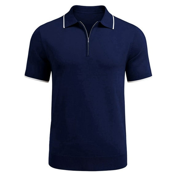 lkfuzj Mens Leisure Business Knit Casual Short Sleeve Classic Shirts Soft Summer Gentlemen's Tops Cool 2024 Gentlemen's Tops Navy