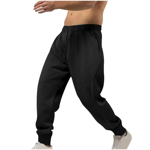 lkfuzj Mens Lightweight Track Pants, Drawstring Elastic Waist Casual Sweatpants, Athletic Slim Fit Trousers for Running, Exercise, Workout Black