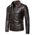 thumbnail image 1 of lkfuzj Mens PU Leather Jackets Casual Faux Leather Motorcycle Jacket Vintage Outwear Loose Long Sleeve Zip-Up Slim Fit Biker Coat Tops With Pockets - Brown, 1 of 1