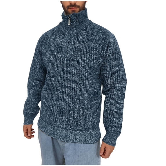 lkfuzj Mens Quarter Zip Pullover Slim Fit Solid Color Knitted Shirts Tops Casual Mock Neck Long Sleeve Pullover Sweater - Navy