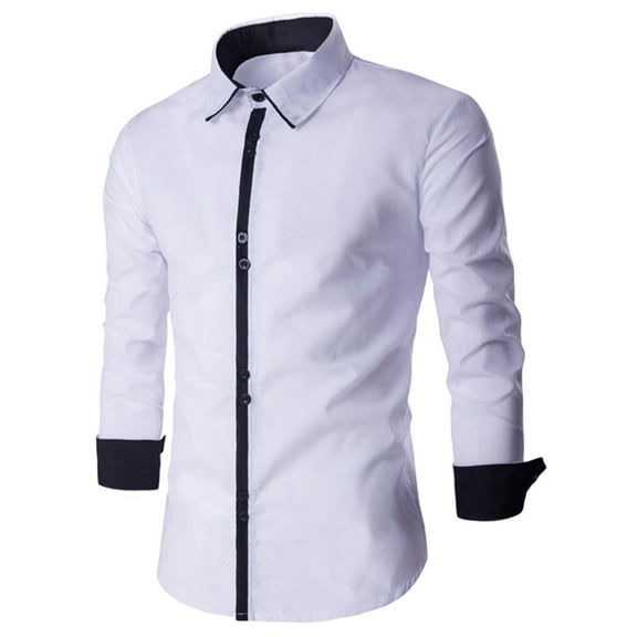 lkfuzj Mens Slim Simplicity And Fashionable Color Blocking Collar Long Sleeved Shirt 2024 Mens Fashion Trending Now Clothing Shirt Cool TShirts Tops For Men White