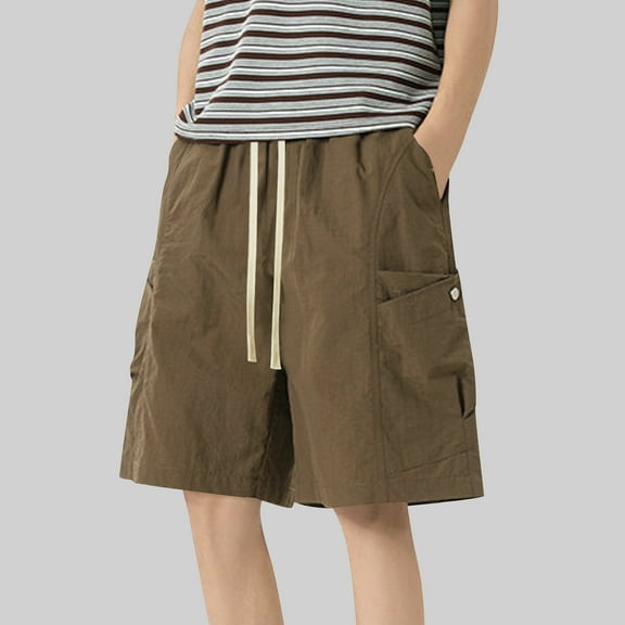 lkfuzj Mens Smart Shorts With Pockets Regular Fit Elasticated Waist Drawstring Short Loose Breathable Casual Short Fashions Solid Color Cool Five Quarter Trousers Summer