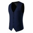 thumbnail image 1 of lkfuzj Mens Suit Vest Business Formal Dress Vests for Men Button Solid Color V-neck Coat Casual Wedding Tuxedo Party Waistcoat - Navy, 1 of 1