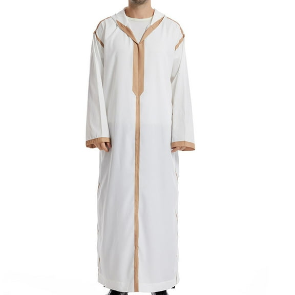 lkfuzj Muslim Men Long Sleeve Thobe Arab Middle Robe Long Sleeve Pocket Kaftan Long Shirt Abaya Dress Dubai Robes - Camel